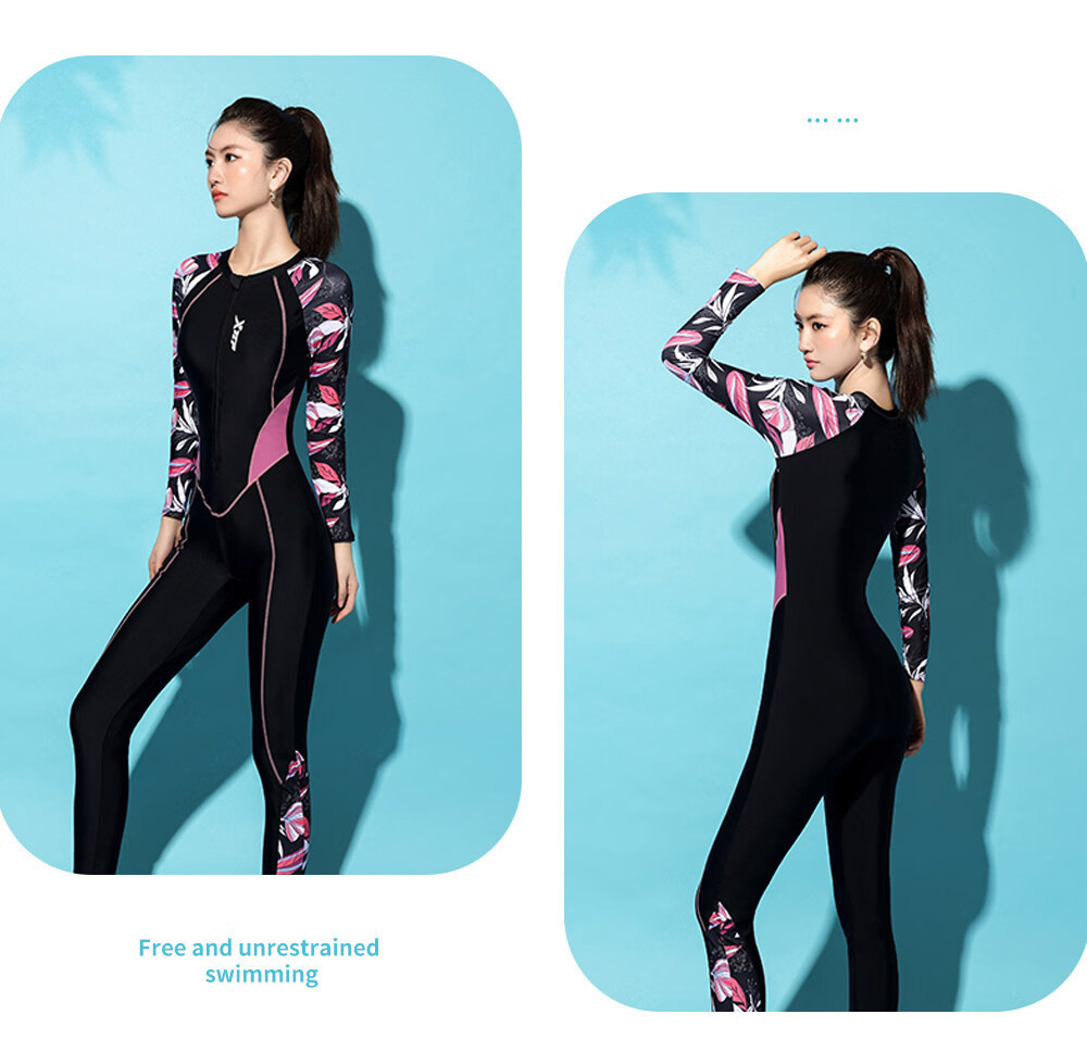 Xtep Women's Long Sleeve Long Pants Swimwear UV Protection Slim Fit Conservative Professional One-Piece Swimsuit for Swimming Pools and Hot Springs 8