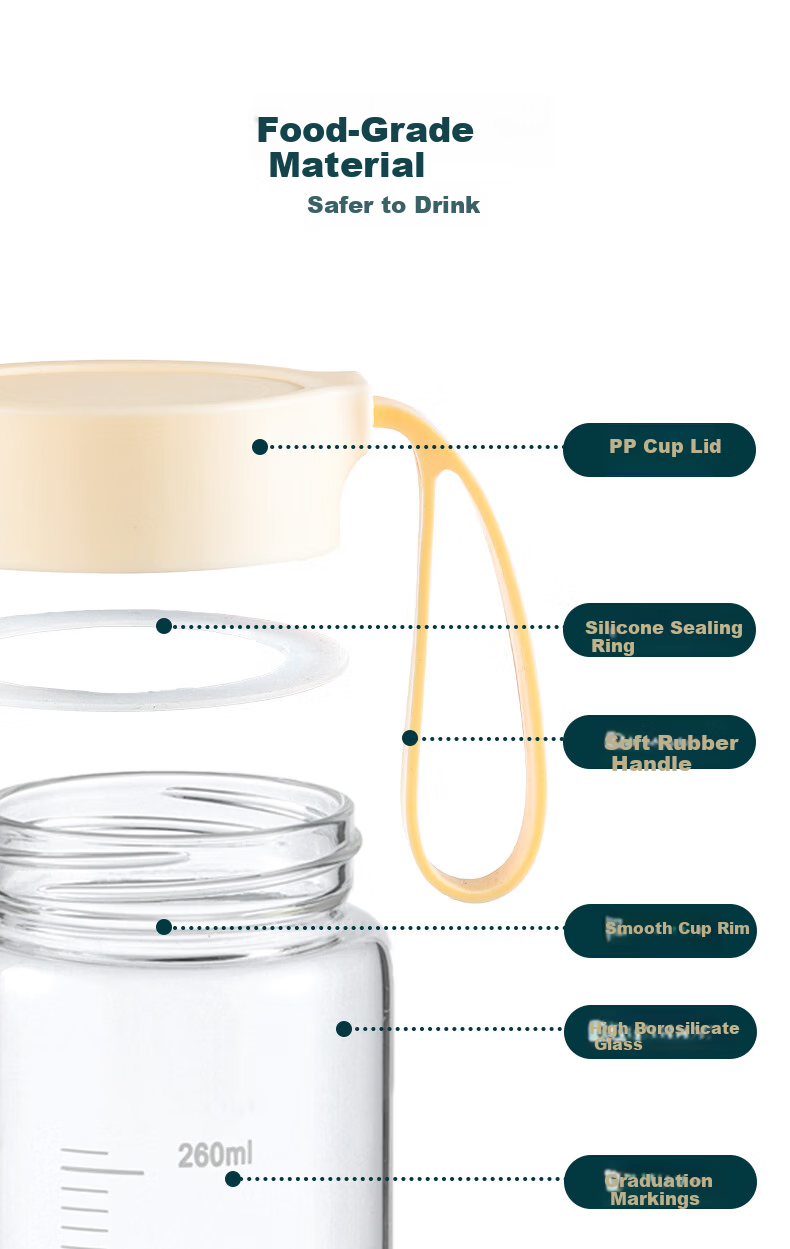 Baijie Borosilicate Glass Cup Portable 400ml Measuring Tea Coffee Soy Milk Milk Cup for Women 7