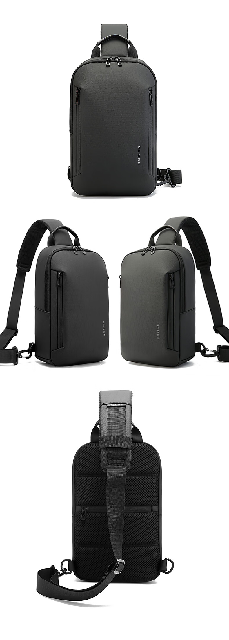 Bange Men's Large Capacity Crossbody Travel Chest Bag Large Capacity Tablet Casual Shoulder Bag Trendy 3077 Black 11