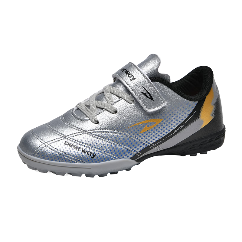 DEERWAY Kids Soccer Shoes Studded Cleats for Boys and Girls Ages 6-12 Non-slip Durable Training and Match Shoes Silver Gold Size 37