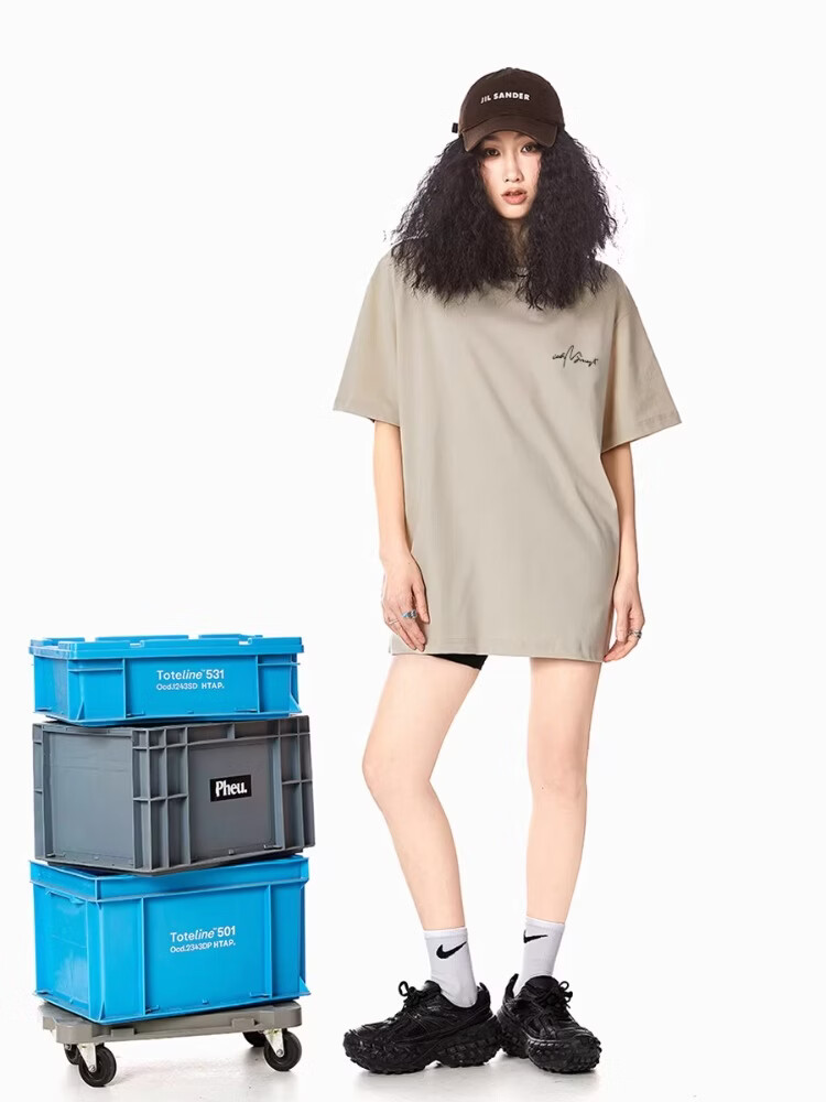 ICH MODE 260G Heavyweight Trendy Back Print Oversize T-Shirt Women Top Apricot L 5