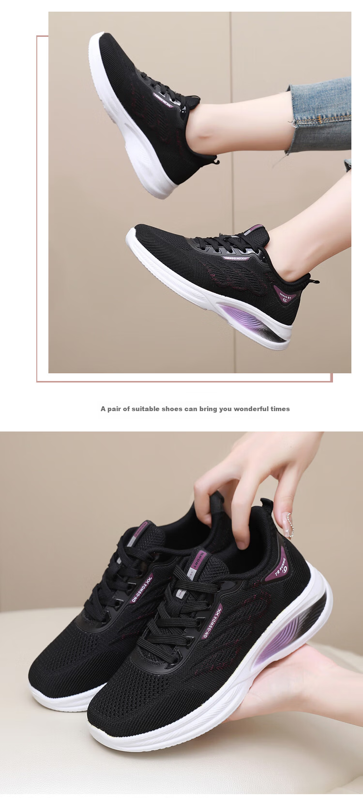 BURUIJING Spring Autumn Old Beijing Cloth Shoes Women Sneakers Mom Casual Shoes 78810 Black 37 15