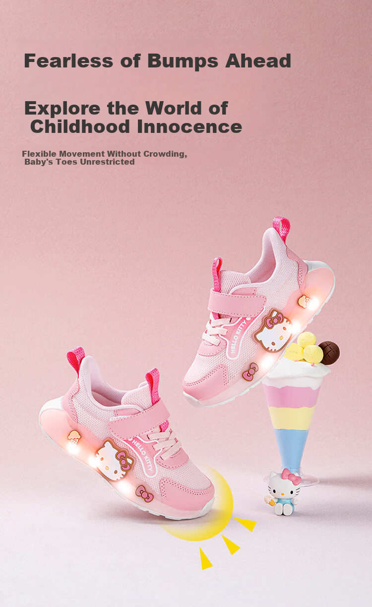 Hello Kitty Kids Girls Sports Shoes Melody Children's Light-Up Running Shoes Lightweight Sneakers 6601 Mauve Pink Size 28 3