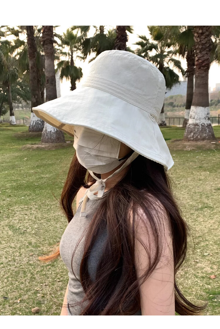 Xueqiman Women's Summer Sun Protection Hat Large Brim Sunshade Hat Face Slimming Natural Look UV Protection Quick-Dry Bucket Hat 17