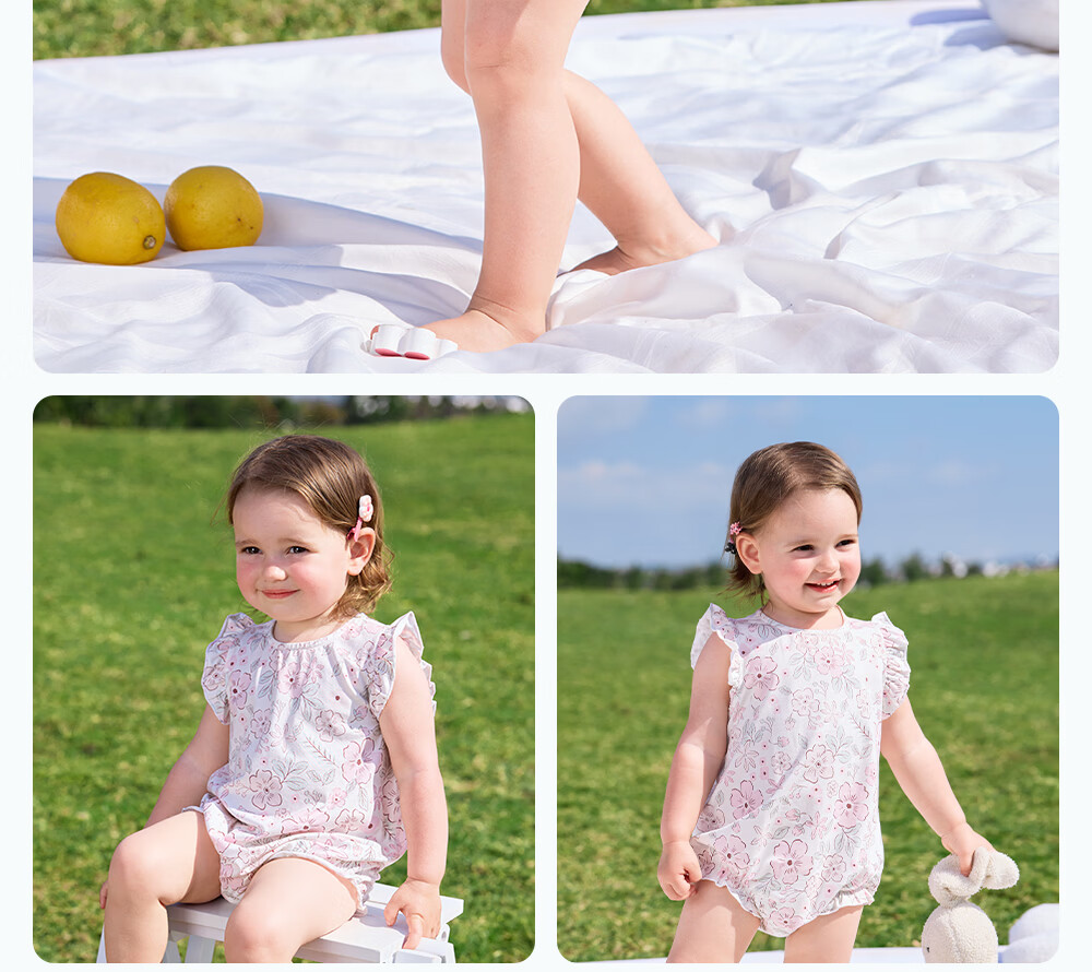 Betis Infant Romper Cute Triangle Summer Thin Modal Flutter Sleeve Bodysuit for Baby Girls 39