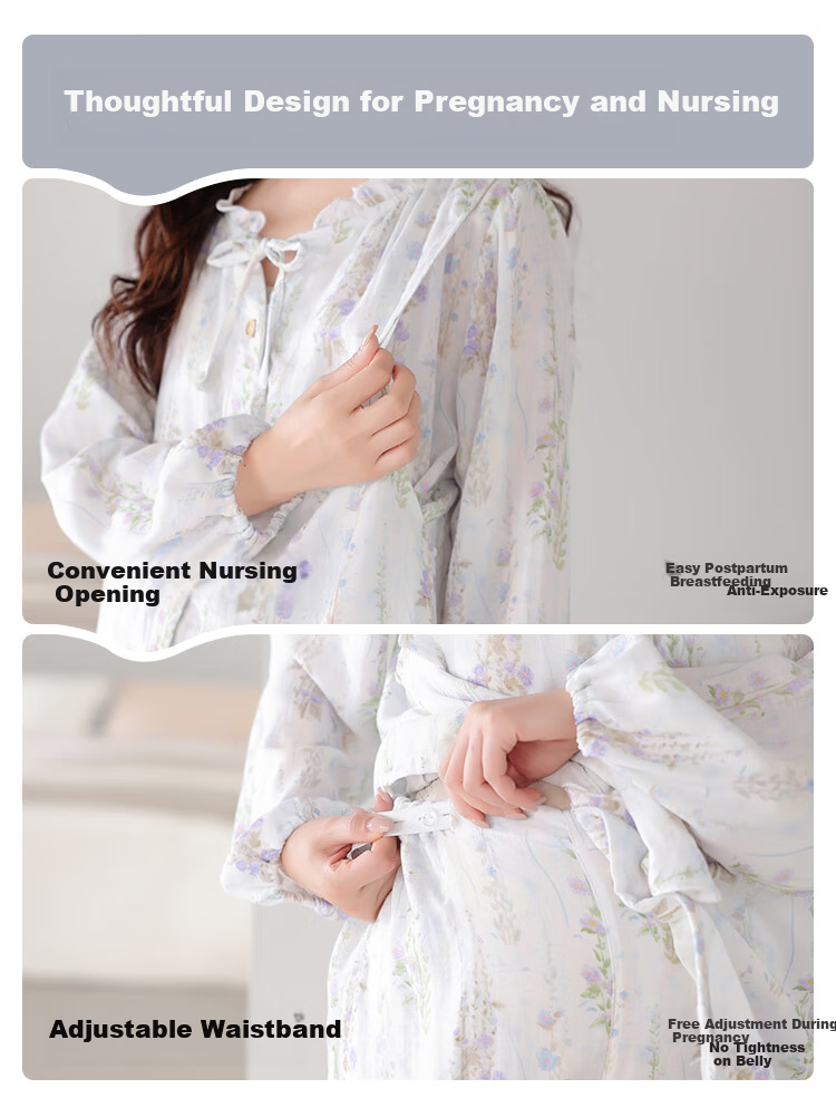 JOYNCLEON Summer Thin Bamboo Cotton Maternity Pajamas Postpartum Nursing Hospital Gown with Chest Pads Homewear Blue L Jyz157092 20