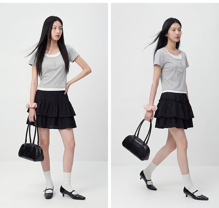 Semir Mall Style | Women's Summer Short Sleeve T-Shirt, Short Polka Dot Fake Two-Piece, 2026 Sexy Top 101326100043 18