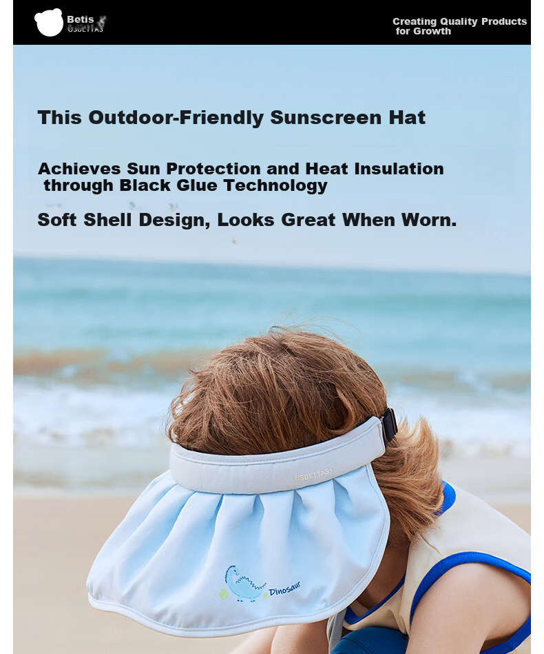 Betis Children's Shell Sun Protection Hat Unisex Kids Summer Beach Baby Outdoor UV Protection Open-Top Hat 3