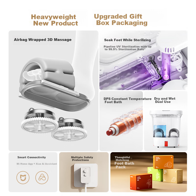 Mijia Xiaomi Automatic Constant Temperature Heating Airbag Massage Foot Bath Basin Intelligent Sterilization Foot Soak Tub for Calf Foot Bath Birthday Gift for Mom and Women