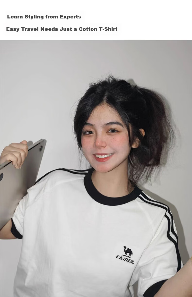 CAMEL Dilireba Style Pure Soft Cotton Oversized Unisex Short Sleeve T-Shirt C36BAXLN090A Dark Blue S 8