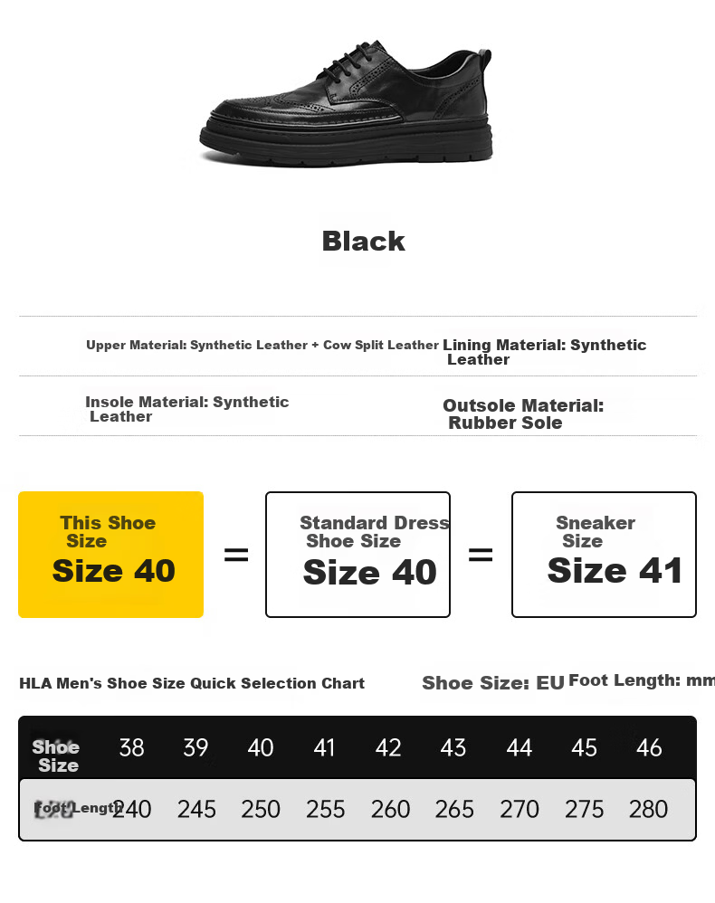 HLA Men's Business Casual Soft Sole Height Increasing Brogue Leather Shoes HAAPXM1DAV061 Black Size 38 4