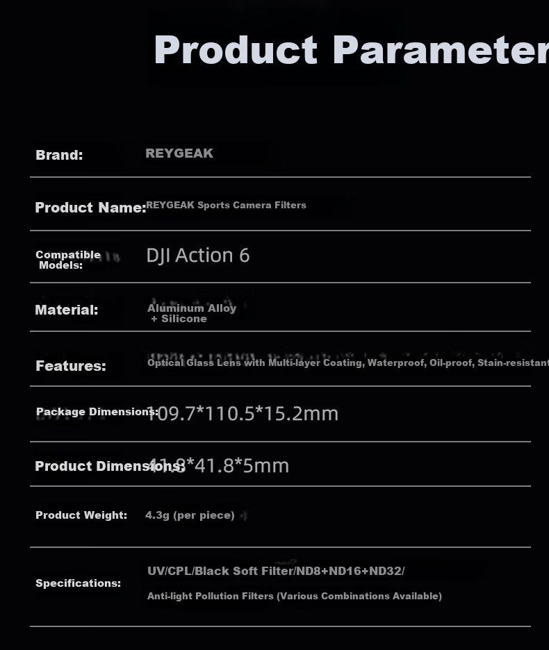 REYGEAK DJI Action 6 Filter CPL ND8 ND16 ND32 Neutral Density Polarizer Gradient Lens Protective Filter Set 12