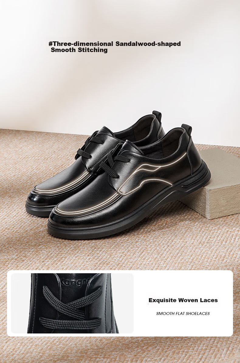 Connai Business Casual Leather Shoes Men's Office Commuter Cowhide Breathable Low-top Black Size 42 5