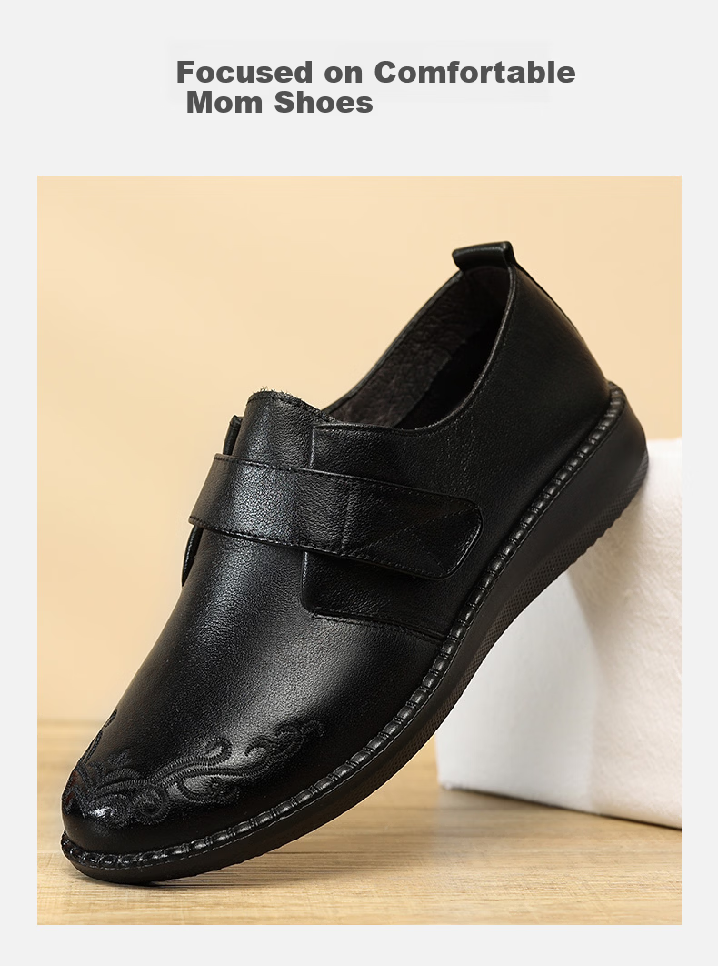 LAORENTOU Women's Comfortable Breathable First Layer Cowhide Round Toe Commuting Mid-Age Mom Shoes 220217N Black Size 37 9
