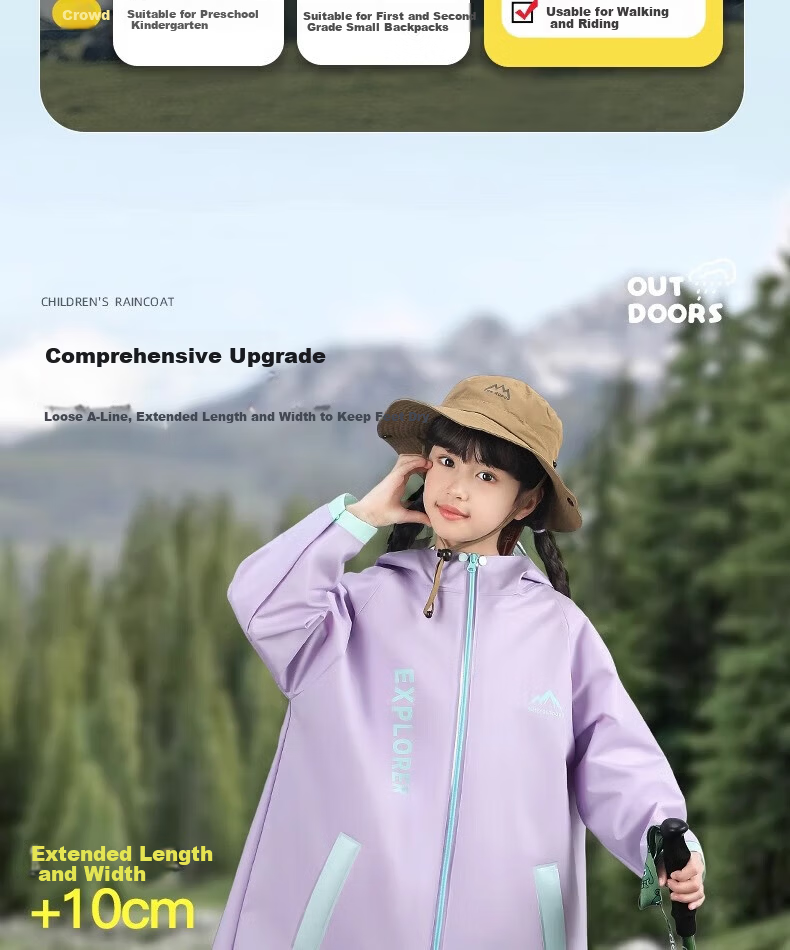 Beimei Kids Raincoat Unisex Full-Length Heavy Rainproof School Rain Poncho with Extra Large Backpack Cover for Elementary and Middle School Students 9