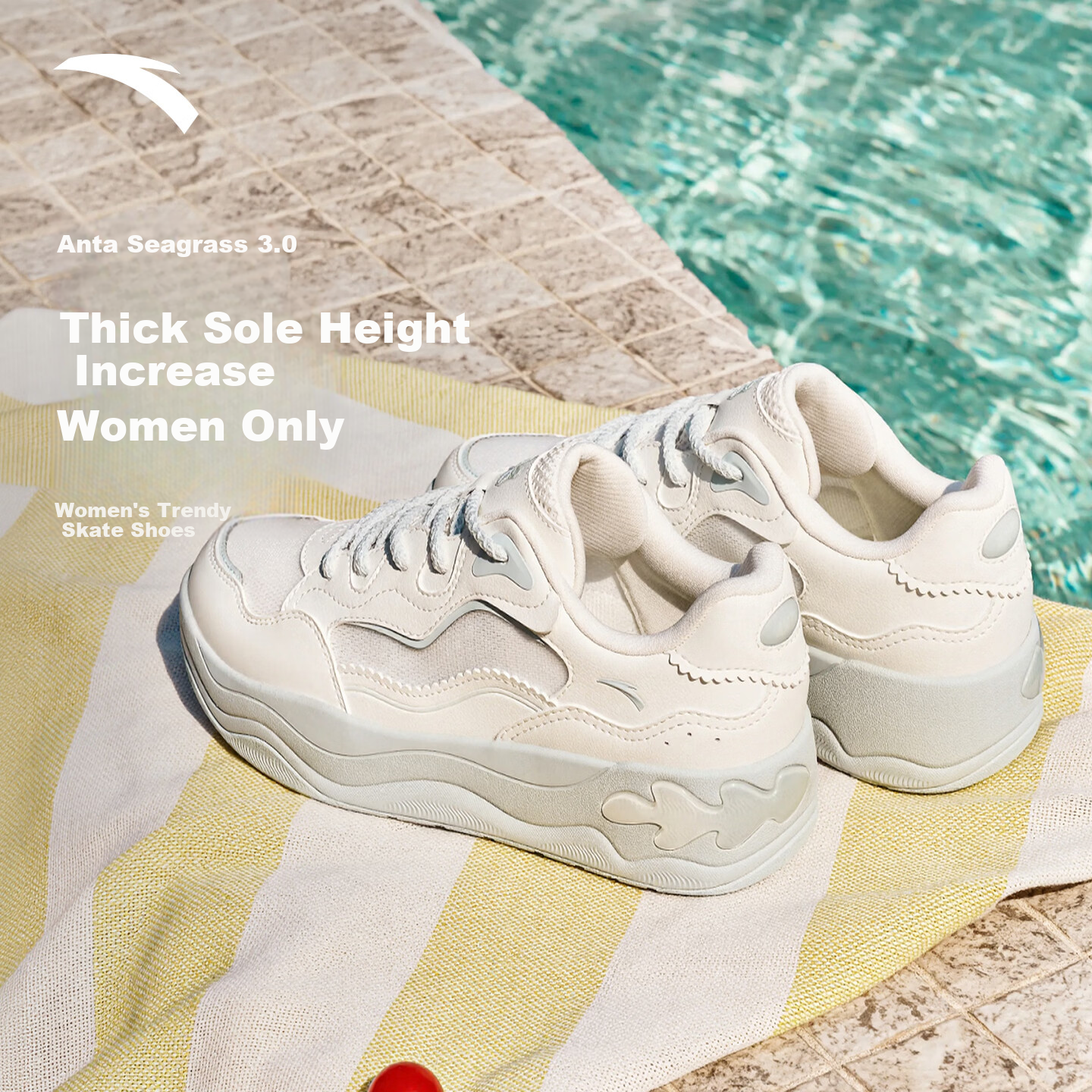 Anta Seagrass 3.0 Thick Sole Invisible Height Increase Classic Trendy Breathable Comfortable Soft Sole Shock Absorption Casual Sneakers