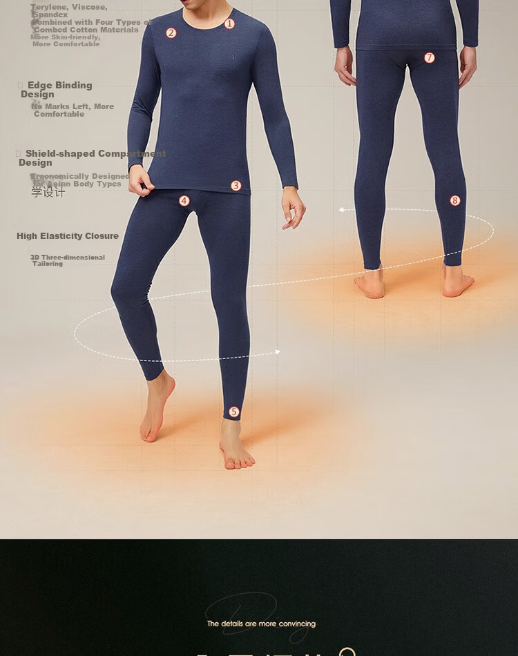 BOPRUIEY Men's Thermal Underwear Set Thin Heated Tight-Fitting Autumn Winter Thermal Shirt and Pants 11