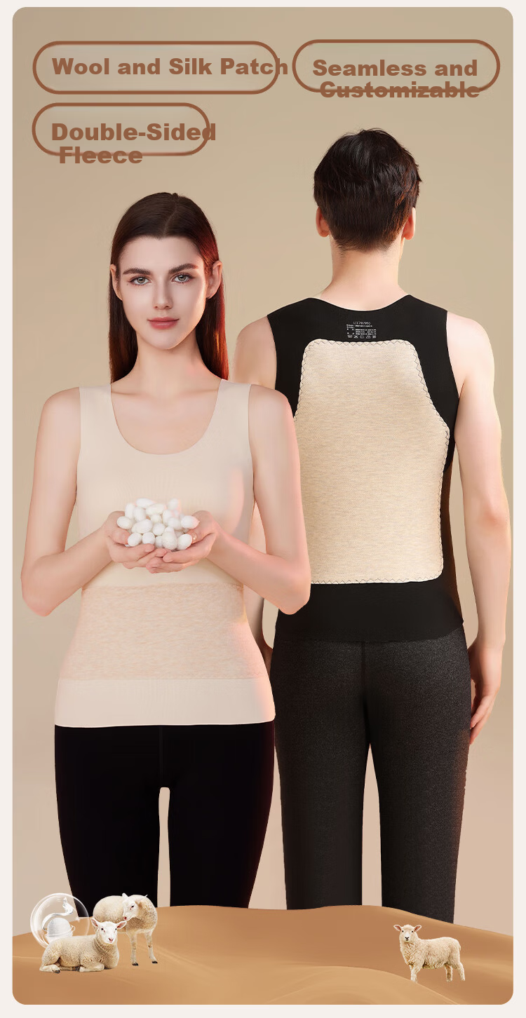 Ordifen Women's Thermal Vest Wool Silk Patch Antibacterial Mite-Resistant Seamless Fleece Thickened Autumn Winter Base Layer Underwear 2