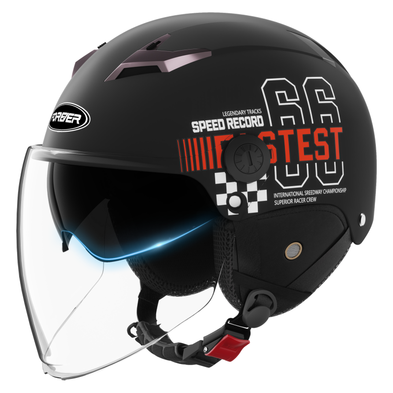 FOREVER Helmet, Electric Bicycle Summer Unisex Battery Motorcycle Riding, 3C Certified New National Standard A-Class Half Helmet, All-Season Universal Safety Helmet, 013 Detachable Ear Protection Long Visor Racing Track Matte Black