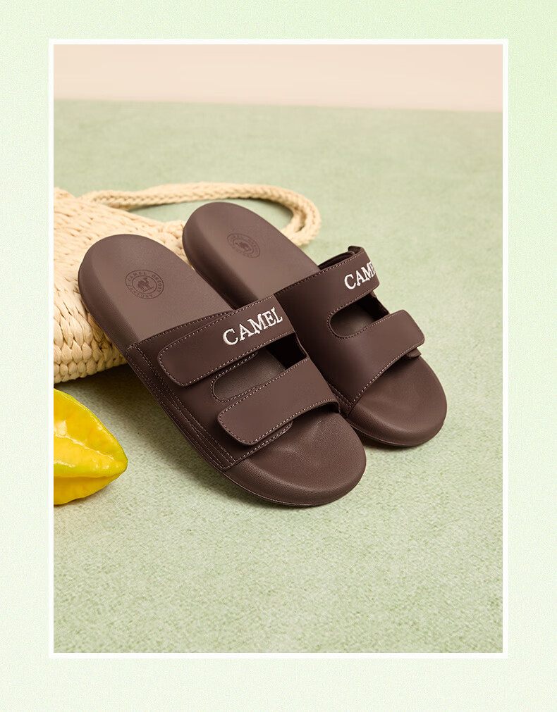 CAMEL Women's Lightweight Soft Magic Tape Double Strap Beach Casual Slippers L26M504018 Blue Size 39 16