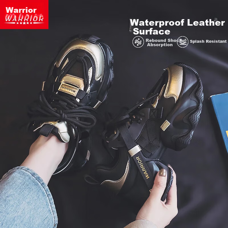 Warrior Official Women's Summer Dad Sneakers 2026 New Sports Shoes Versatile Black Gold Size 40