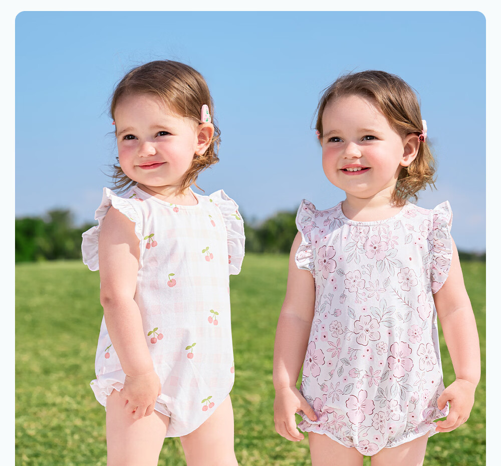 Betis Infant Romper Cute Triangle Summer Thin Modal Flutter Sleeve Bodysuit for Baby Girls 40