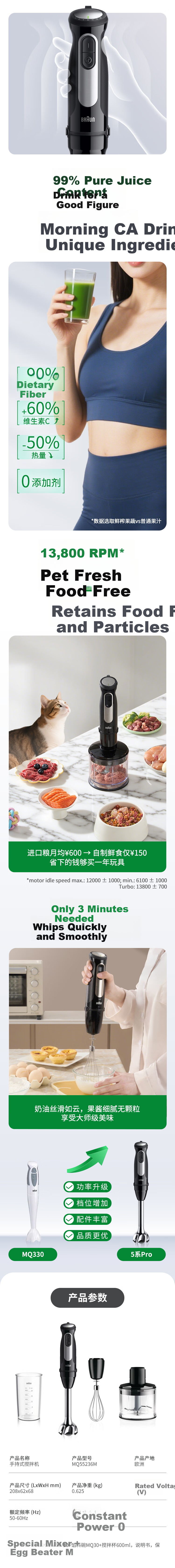 BRAUN New Handheld Food Processor Baby Multifunctional Household Blender MQ55236M 9