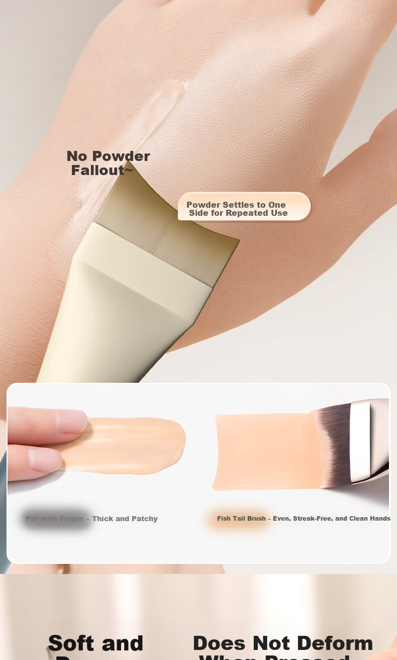 Mukong Crescent Foundation Brush Double-Ended Flat Makeup Brush Professional Seamless Powder Mermaid Set 5