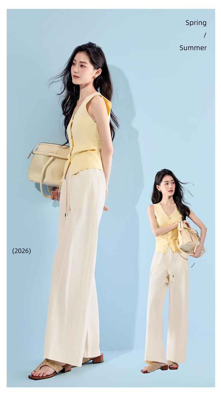 Free Style Wide-Leg Pants for Women Summer Thin 2026 New High Waist Slim Loose Linen Texture Straight Casual Trousers 17