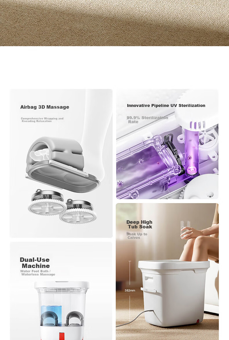 Mijia Xiaomi Automatic Constant Temperature Heating Airbag Massage Foot Bath Basin Intelligent Sterilization Foot Soak Tub for Calf Foot Bath Birthday Gift for Mom and Women 9