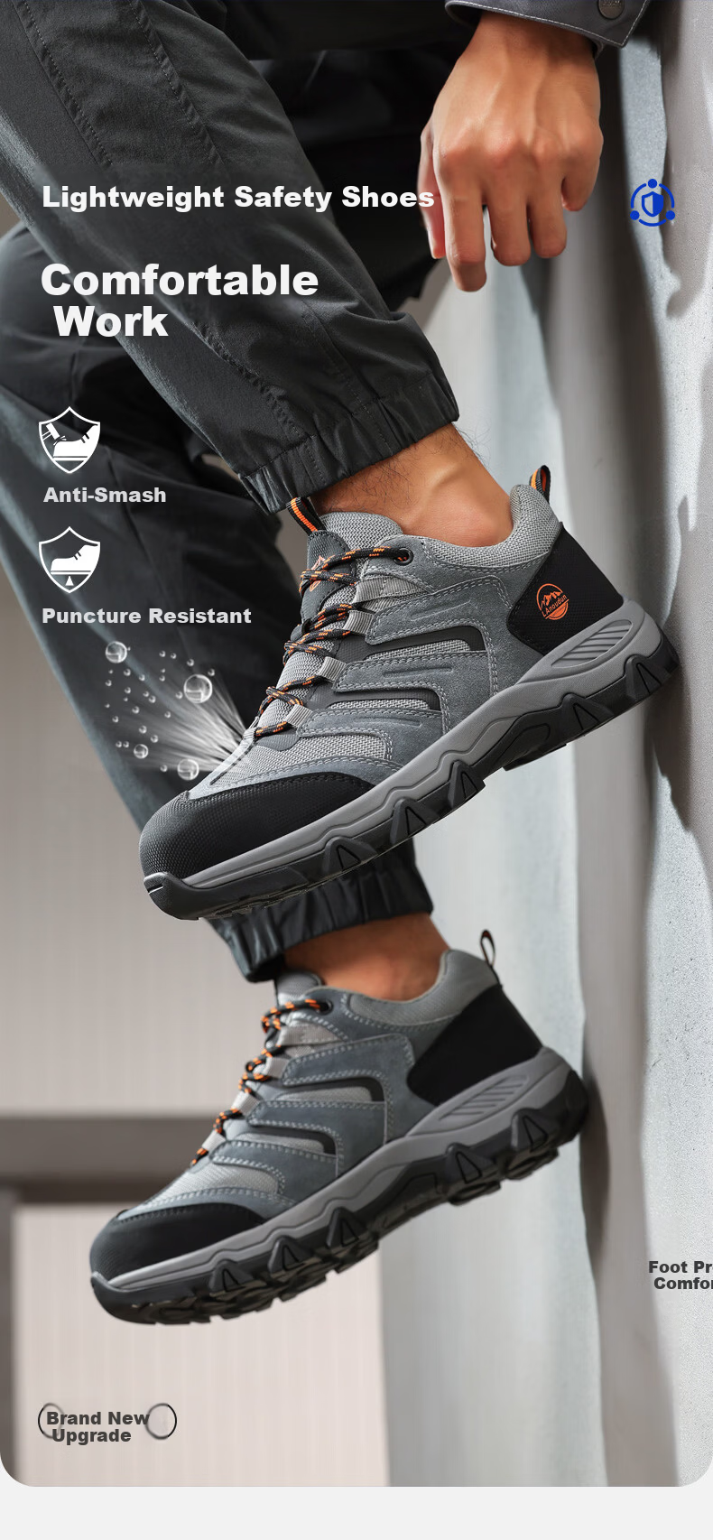 BlueOwl Shield Men's Summer Breathable Anti-Smash Steel Toe Anti-Puncture Slip-Resistant Soft Sole Safety Work Shoes D302BK 42 1