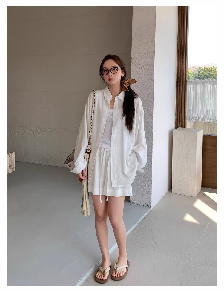 ICH MODE "Bangkok Holiday" Linen Shirt Women Lazy Style Physical Sun Protection Long Sleeve Shirt Linen Color L 37