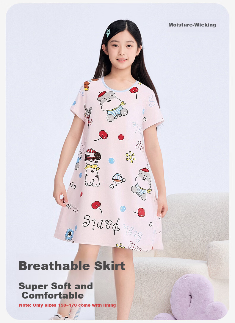 Jiusuibian Miiiiichan Collaboration Children's Nightgown Girls' Spring Summer Lightweight Cartoon Home Dress Big Kids Short Sleeve Dress 1