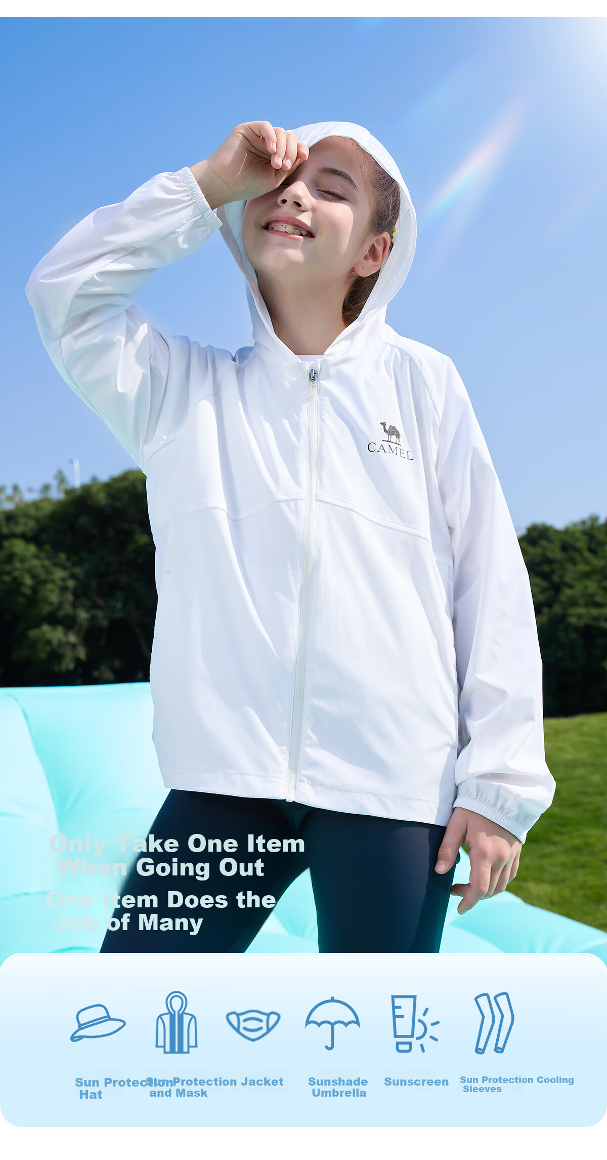 CAMEL Children's Sun Protection Clothing, Summer Outdoor Ice-Cool Breathable Skin Coat, Thin Outerwear for Older Childre 11