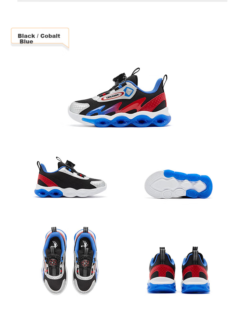 QIAODAN Boys Running Shoes Kids Spring Autumn Mesh Sports Shoes Toddler Twist Button Children's Shoes Black/Cobalt Blue Size 33 13
