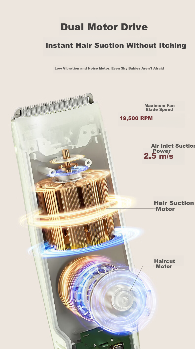Beingmate Baby Hair Clipper Silent Waterproof Rechargeable Automatic Hair Suction Infant Hair Trimmer Baby Haircut Tool 6