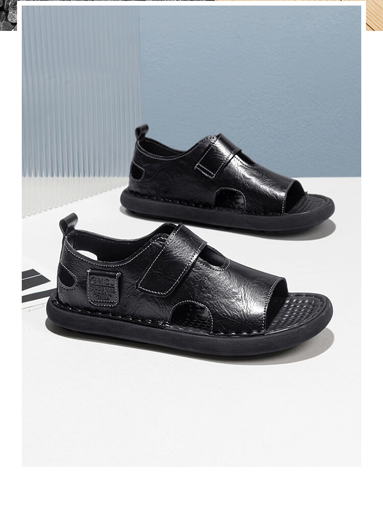 G.N.Shi Jia Leather Sandals for Men, Summer New Style Soft-Soled Breathable Beach Shoes, Dual-Use Casual Slippers, Versatile Commuter Driving Shoes 16
