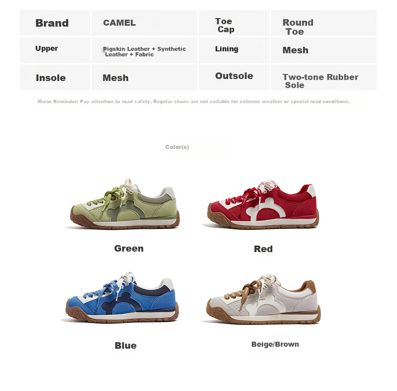 CAMEL Lime Training Shoes Women Panda Collaboration Casual Shoes Mismatched Lace Running Shoes L26S577095 Green Size 37 28