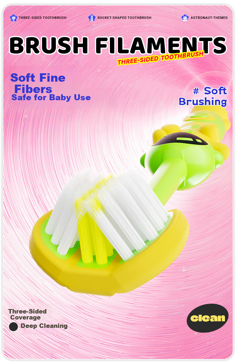 DYCROL Children's Soft Bristle Toothbrush Triple-Sided 6-12 Years Old Toothbrushing Tool Triple Efficiency 2-Pack (Color Random) 3