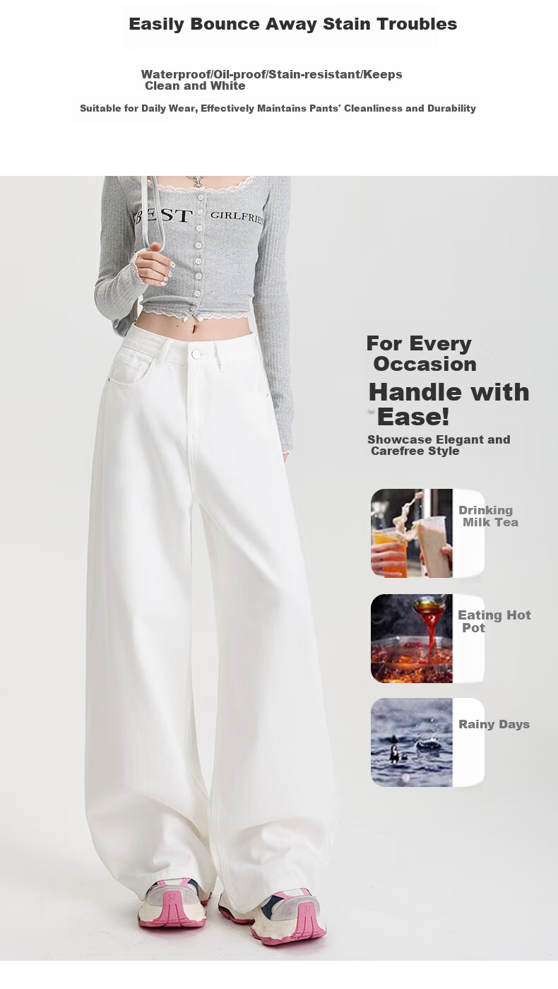 Borui White Tencel Three-Proof Denim Pants 2026 New Spring Lyocell Wide-Leg High-Waist Loose Flared Casual Pants 4