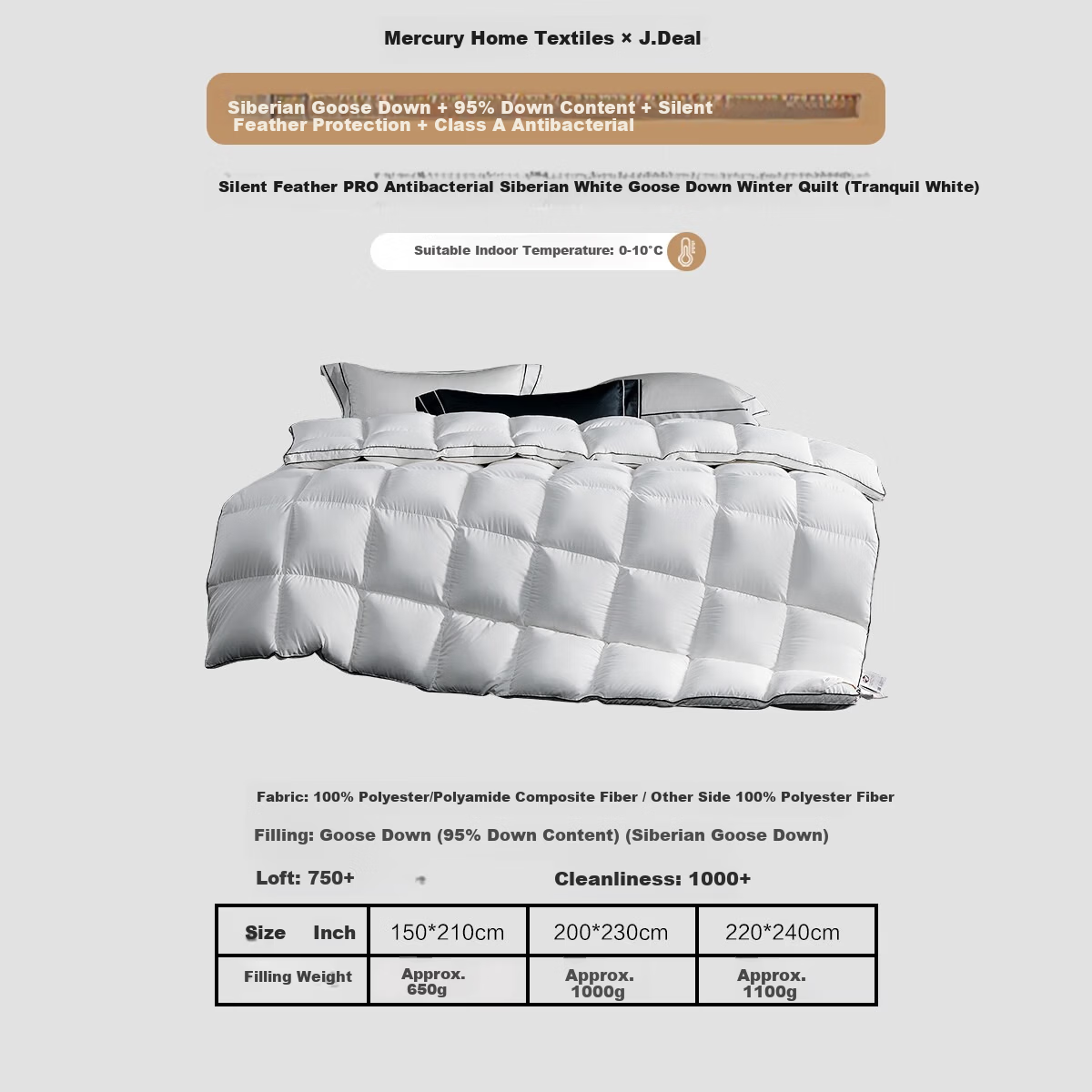 Mercury Home Textiles × JDear JD.com Collaboration Jingyu Pro 95% White Goose Down Quilt Winter Comforter