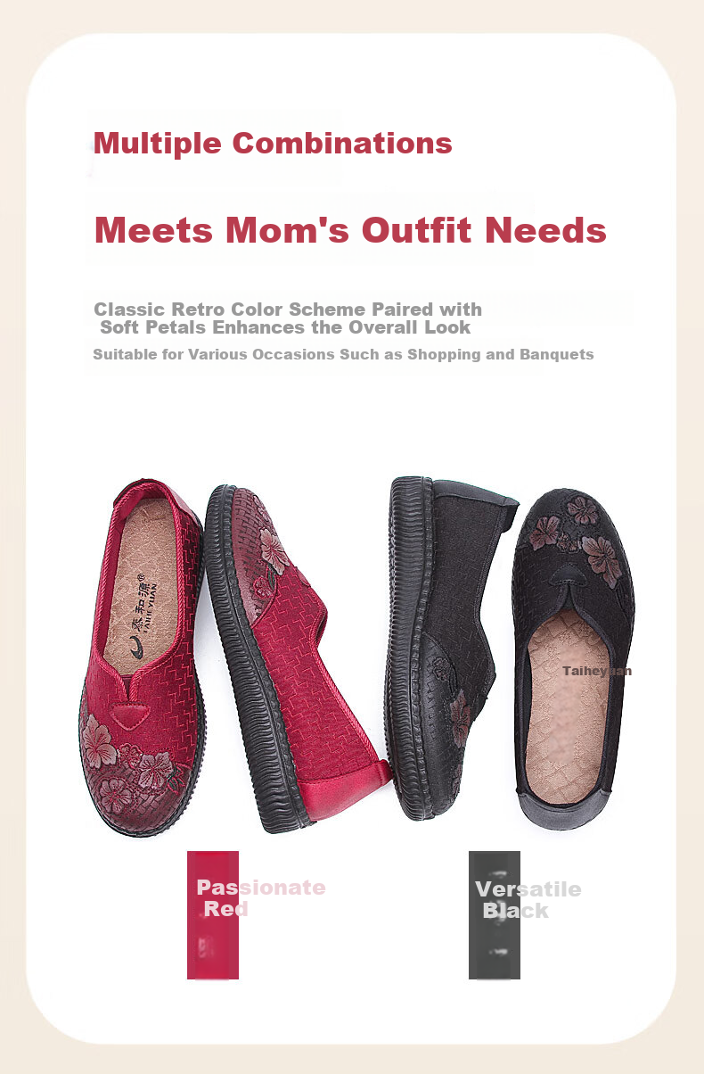 TAIHEYUAN Old Beijing Cloth Shoes Spring and Autumn Women's Lightweight Comfortable Breathable Flats Non-slip Soft Sole Middle-aged and Elderly Mom Embroidered Shoes 3