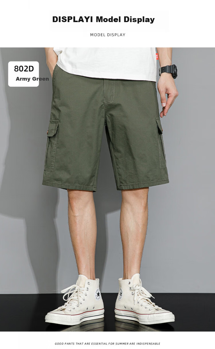 Romon Workwear Casual Cotton Shorts Men Summer Thin Elastic Waist Loose Straight Breathable Five-Point Pants Gray Green XL 13