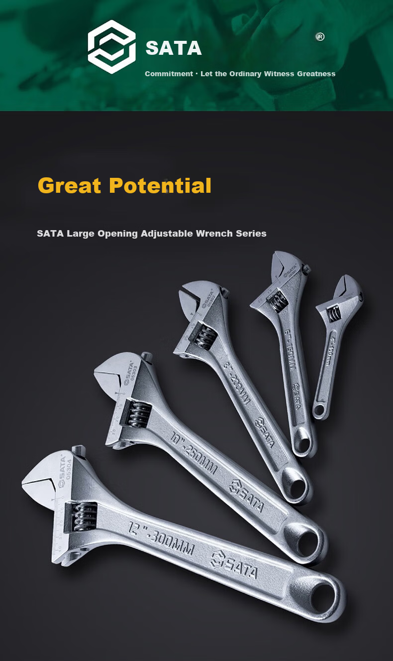 SATA Optical Handle Adjustable Wrench, 10-Inch Large Adjustable Head, Movable Jaws Wrench, 10" 05303 1