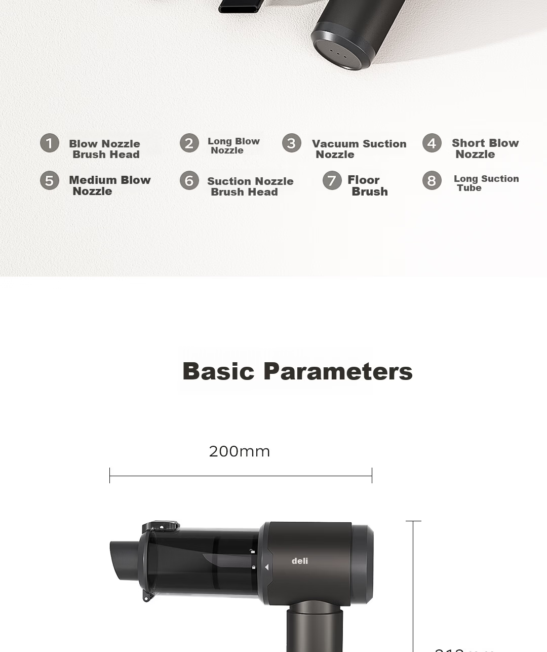 Deli Car Vacuum Cleaner High Suction Handheld Blower and Vacuum Wireless Powerful Portable Outdoor Car and Home Use 16