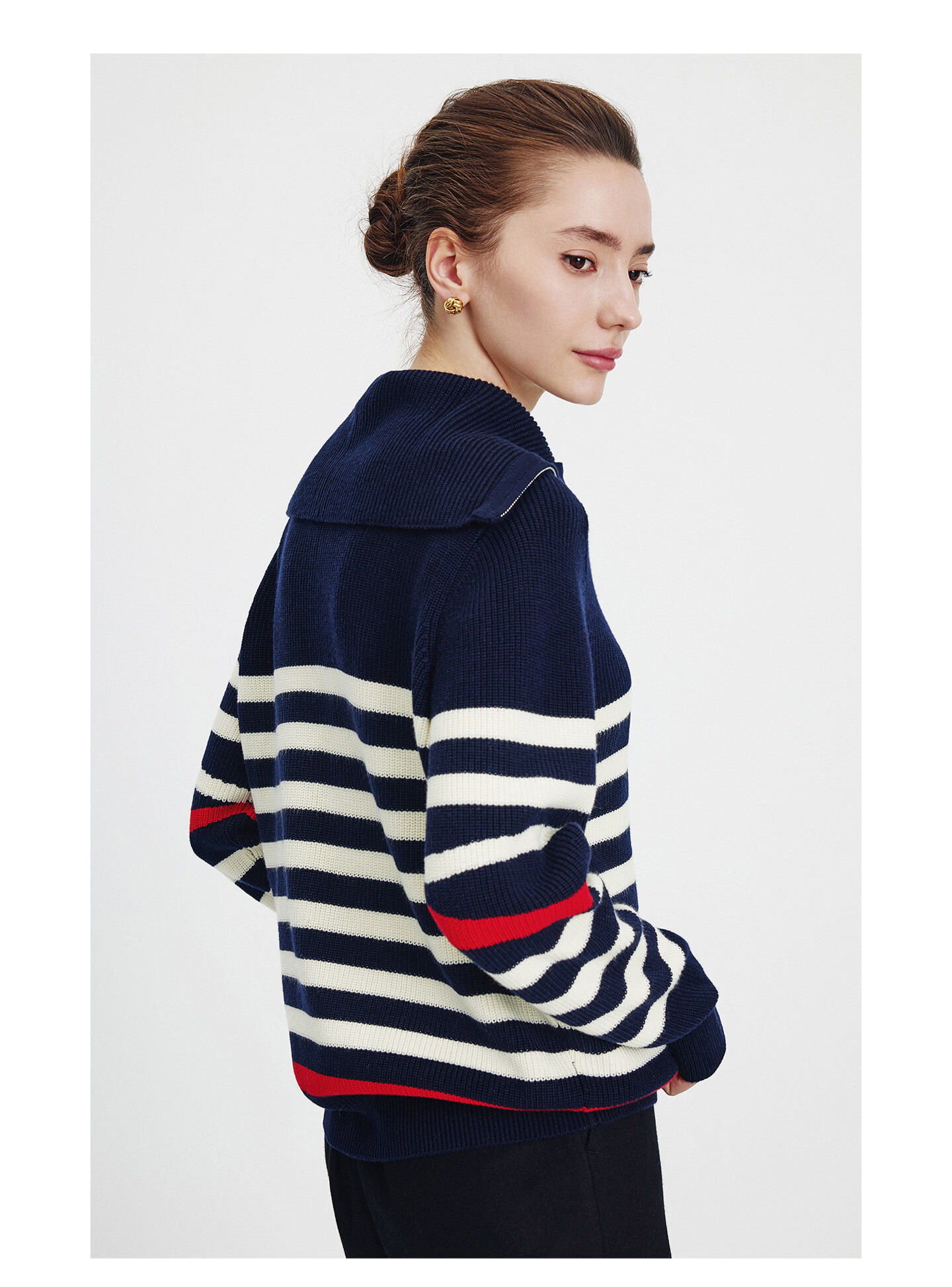 Navikail Italian Small Sailboat Women's 2025 New Striped Knit Loose Large Lapel Sweater 2334045506 17