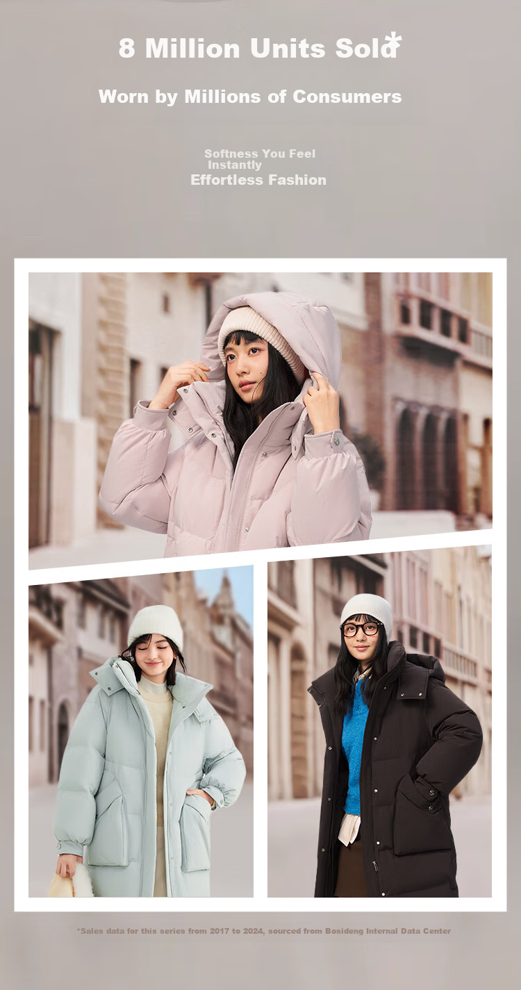 BOSIDENG Off-Season Women's Winter Down Jacket Loose Mid-Length Casual Thickened Removable Hood Stand Collar Casual Coat 3