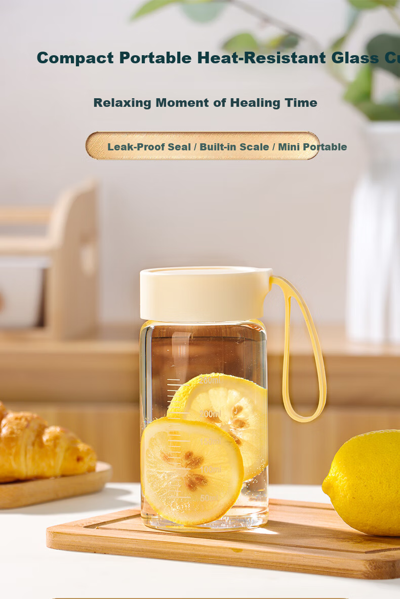 Baijie Borosilicate Glass Cup Portable 400ml Measuring Tea Coffee Soy Milk Milk Cup for Women 1