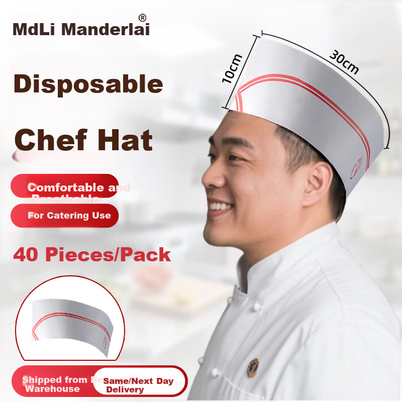 Mandelai Disposable Chef Hats Paper Kitchen Hotel Work Caps Short Chef Caps Boat Caps [40 pcs/pack]