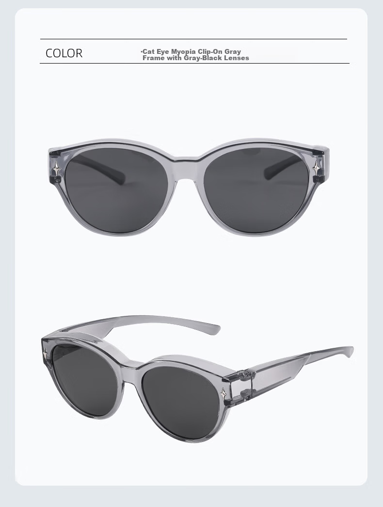 40,000 KM Cat Eye Sunglasses Clip-On for Prescription Glasses Women Square Round Face Polarized UV Protection Driving Sunglasses 9